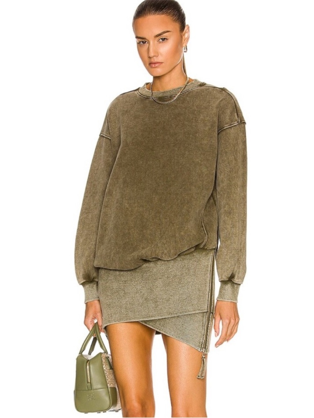 Retrofete Nova Asymmetric Dress Army Green French Terry Women’s Small